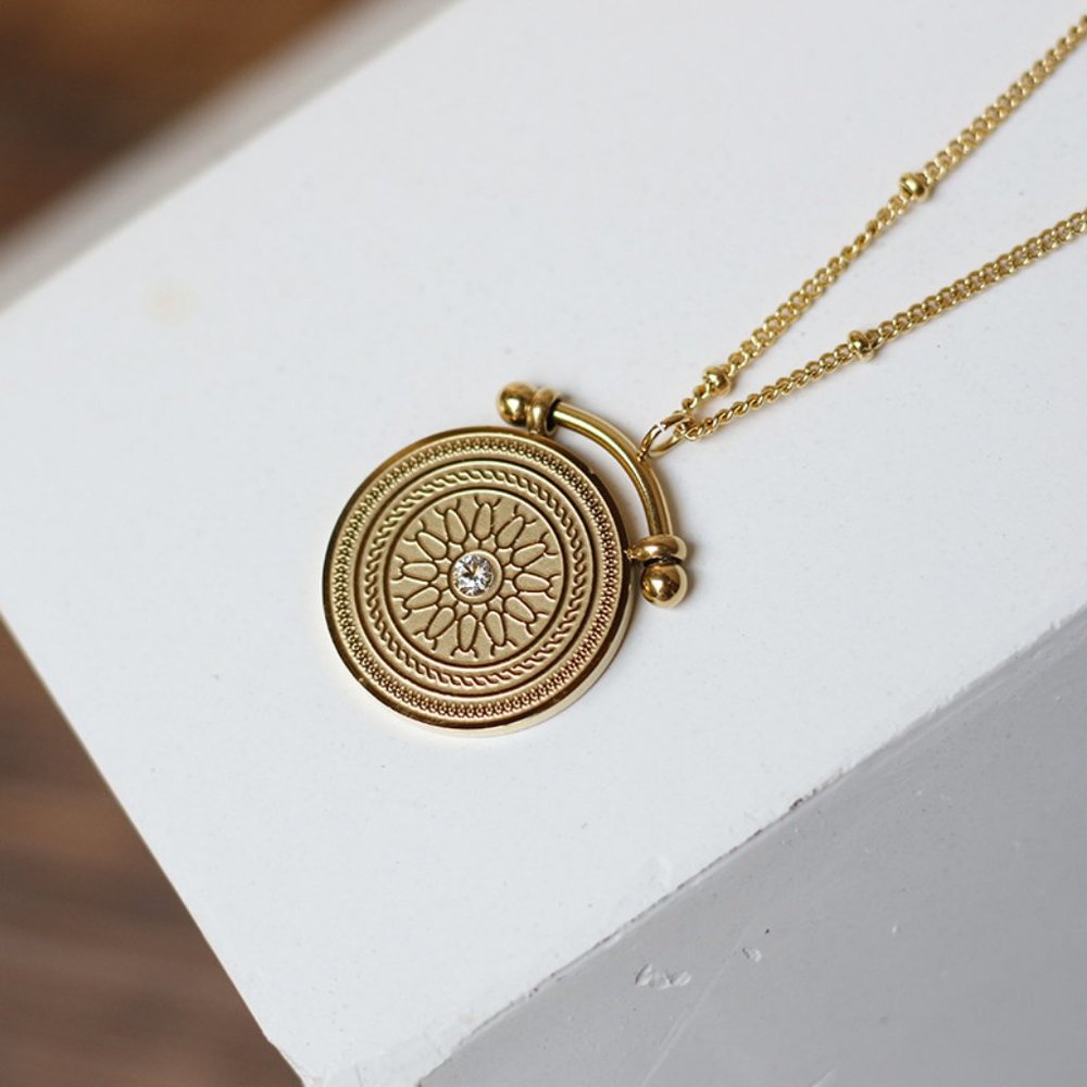 NEW 18K Gold Plated Vintage Diamond Coin Star Double Layer Necklace - Picture 7 of 14